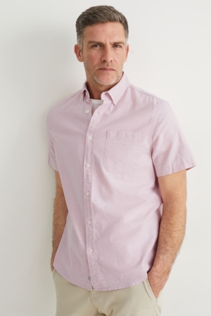 Chemises C&A Regular Fit Button-down Collar Organic Coton Homme Rose | ZI7091324