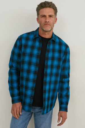 Chemises C&A Regular Fit Kent Collar Check Homme Bleu | GD7615932