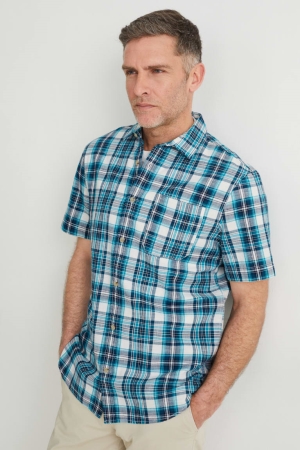 Chemises C&A Regular Fit Kent Collar Check Homme Turquoise | GI4129673