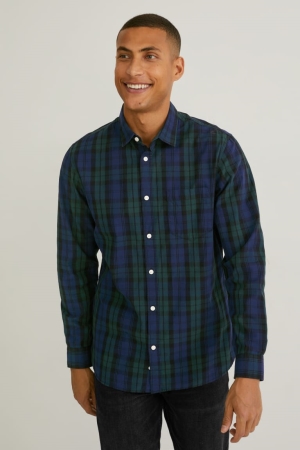 Chemises C&A Regular Fit Kent Collar Check Homme Vert Foncé | SX4397285