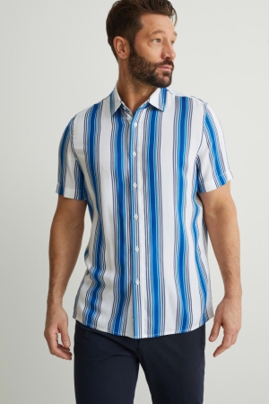 Chemises C&A Regular Fit Kent Collar With Livaeco™ Fibres Rayé Homme Blanche Bleu Clair | DA7081629