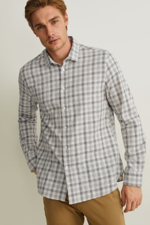 Chemises C&A Slim Fit Kent Collar Check Homme Grise | DL5903216