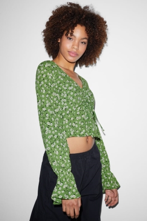 Chemisier C&A Clockhouse Cropped Lenzing™ Ecovero™ Floral Femme Vert Clair | NA3205684
