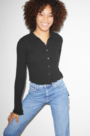 Chemisier C&A Clockhouse Cropped With Recycled Polyester Femme Noir | QE5406287