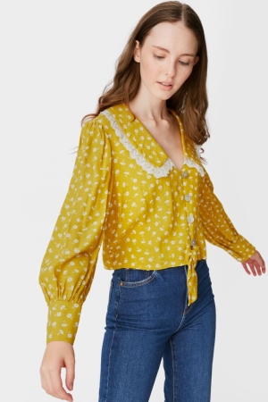Chemisier C&A Clockhouse With Knot Detail Floral Femme Jaune | KL3289160