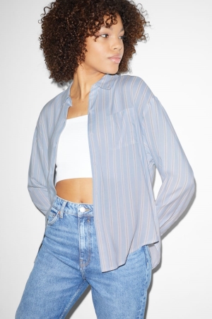 Chemisier C&A Clockhouse With Livaeco™ Fibres Rayé Femme Bleu Clair | RH9017864