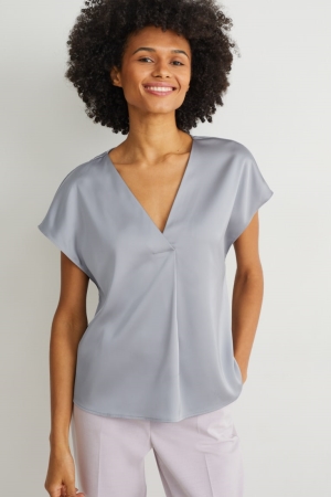 Chemisier C&A Satin With Recycled Polyester Femme Grise Clair | SN3957208