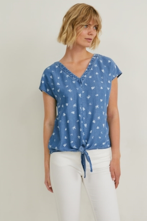 Chemisier C&A With Knot Detail Tencel™ Floral Femme Bleu | WD9736842