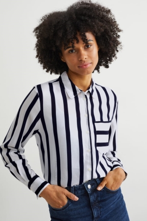 Chemisier C&A With Livaeco™ Fibres Rayé Femme Noir Blanche | FW0341859