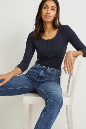 Hauts C&A Basic Long Sleeve Femme Bleu Foncé | HL8092714