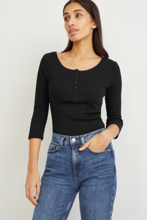 Hauts C&A Basic Long Sleeve Femme Noir | TE2654781
