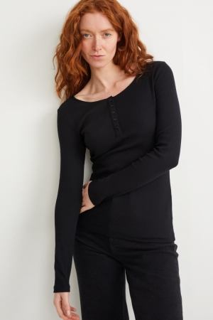 Hauts C&A Basic Long Sleeve Femme Noir | WZ4761230