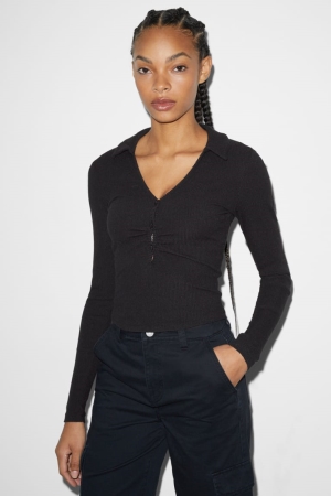 Hauts C&A Clockhouse Cropped Long Sleeve Femme Noir | AD2309874