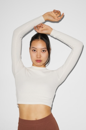 Hauts C&A Clockhouse Cropped Long Sleeve Femme Blanche | TG6182405