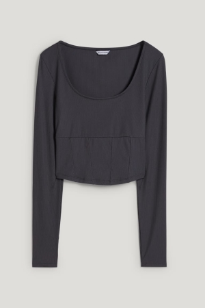 Hauts C&A Clockhouse Cropped Long Sleeve Femme Grise Foncé | TM1870952