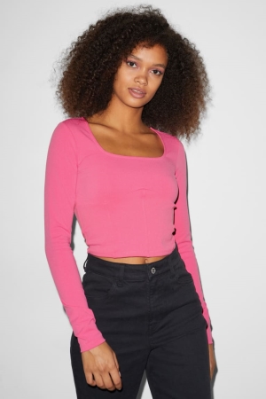 Hauts C&A Clockhouse Cropped Long Sleeve Femme Rose | WL1846920
