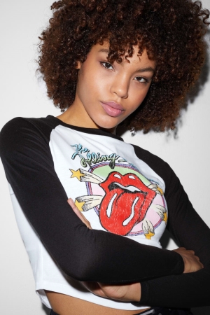 Hauts C&A Clockhouse Cropped Long Sleeve Rolling Stones Femme Blanche | ZL8719305