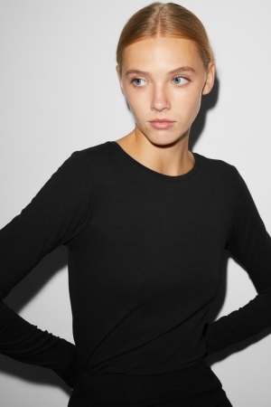 Hauts C&A Clockhouse Long Sleeve Recycled Femme Noir | HV0814635