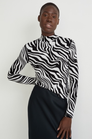 Hauts C&A Long Sleeve Femme Noir Blanche | QA1287690
