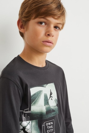 Hauts C&A Long Sleeve Garcon Grise Foncé | NF6912574