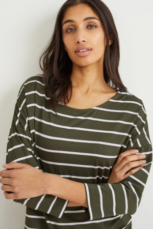 Hauts C&A Long Sleeve Lenzing™ Ecovero™ Rayé Femme Vert Foncé | CN5037862