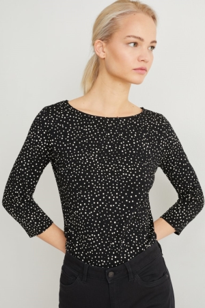 Hauts C&A Long Sleeve Polka Dot Femme Noir | JR6927315