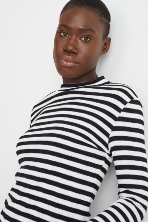 Hauts C&A Long Sleeve Rayé Femme Blanche Noir | AX0789126