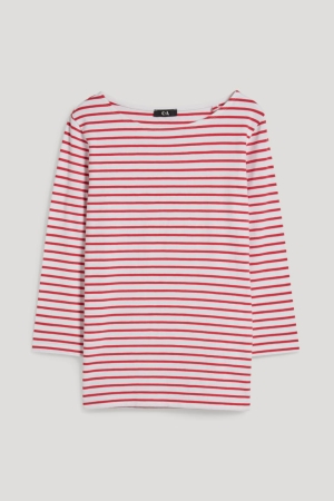 Hauts C&A Long Sleeve Rayé Femme Blanche Rouge | JQ7032851
