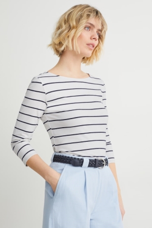 Hauts C&A Long Sleeve Rayé Femme Blanche | OH9802746