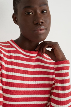 Hauts C&A Long Sleeve Rayé Femme Rouge Blanche | VE9210864