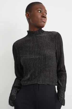 Hauts C&A Long Sleeve Shiny Femme Noir | QK5941680