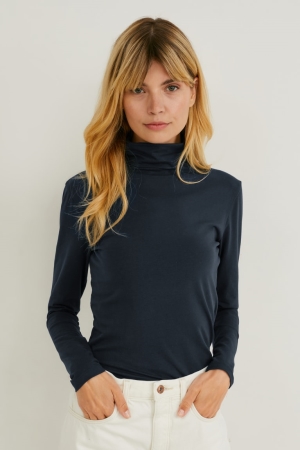 Hauts C&A Multipack Of 2 Polo Neck Organic Coton Femme Bleu Foncé Blanche | ND3251987