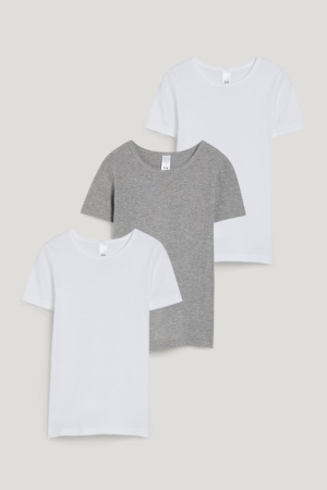 Hauts C&A Multipack Of 3 Base Layer Organic Coton Fille Blanche Grise | IA1537624