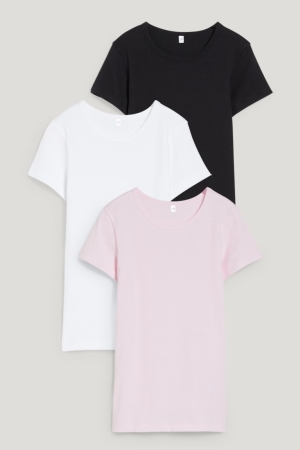 Hauts C&A Multipack Of 3 Base Layer Organic Coton Fille Rose | PG1874905