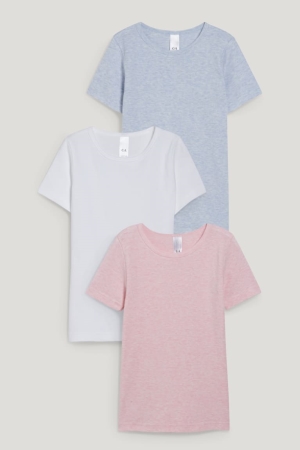 Hauts C&A Multipack Of 3 Long Sleeve Organic Coton Fille Blanche Bleu Clair | OI3974285