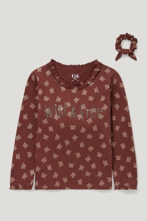 Hauts C&A Set Long Sleeve And Scrunchie 2 Piece Patterned Fille Marron | RL6230819