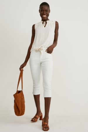 Jean C&A Capri With Belt Mid Taille Femme Blanche | QE9560327