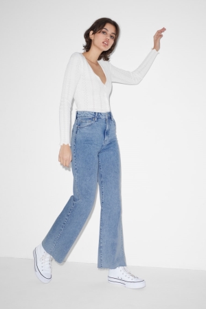 Jean C&A Clockhouse Larges Leg High Taille Recycled Femme Bleu Bleu Clair | WQ1604927