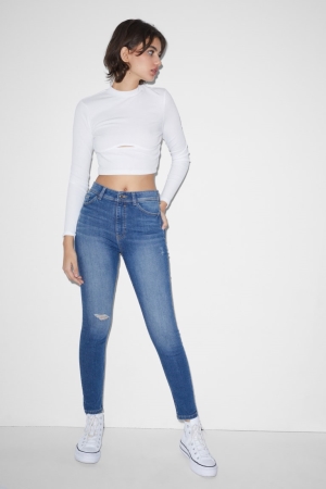 Jean C&A Clockhouse Mince High Taille Femme Bleu | ML1826054