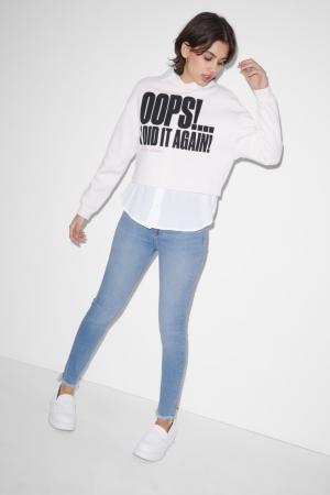 Jean C&A Clockhouse Mince High Taille Femme Bleu Bleu Clair | QB6814329
