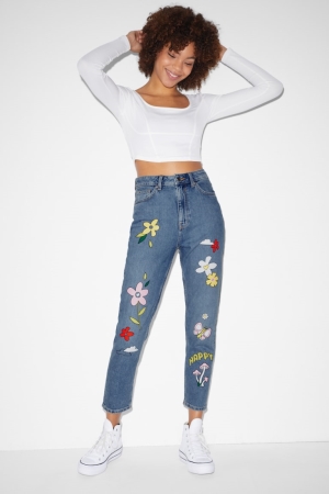 Jean C&A Clockhouse Mom High Taille Femme Bleu Bleu Clair | DT0841295