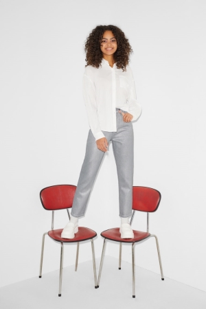 Jean C&A Clockhouse Mom High Taille Lycra® Recycled Femme Argent | NT8137654