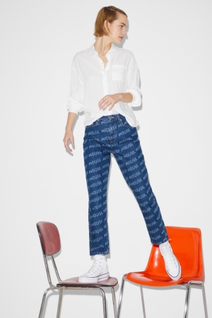 Jean C&A Clockhouse Mom High Taille Micky Maus Femme Bleu | NE9183472
