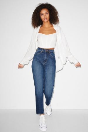 Jean C&A Clockhouse Mom High Taille Recycled Femme Bleu | CL5604893