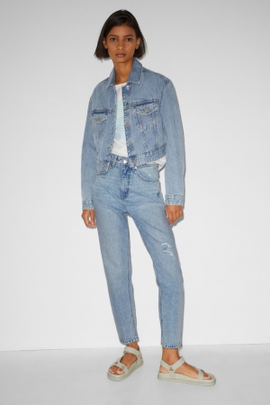 Jean C&A Clockhouse Mom High Taille Recycled Femme Bleu Bleu Clair | TE7823051
