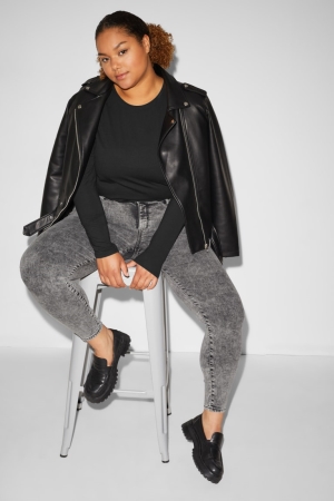 Jean C&A Clockhouse Super Mince High Taille Femme Bleu Grise Foncé | NB8034615