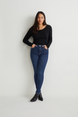 Jean C&A Curvy High Taille Mince Fit Lycra® Recycled Femme Bleu | AJ6128934