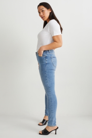 Jean C&A Curvy High Taille Mince Fit Lycra® Recycled Femme Bleu Bleu Clair | PQ6598370