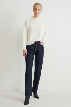 Jean C&A Droit High Taille Lycra® Femme Bleu Bleu Foncé | HT7302645