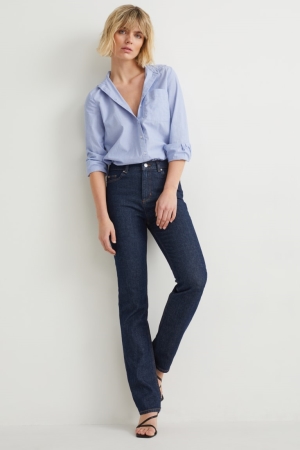 Jean C&A Droit High Taille Lycra® Femme Bleu Bleu Foncé | MW6415829